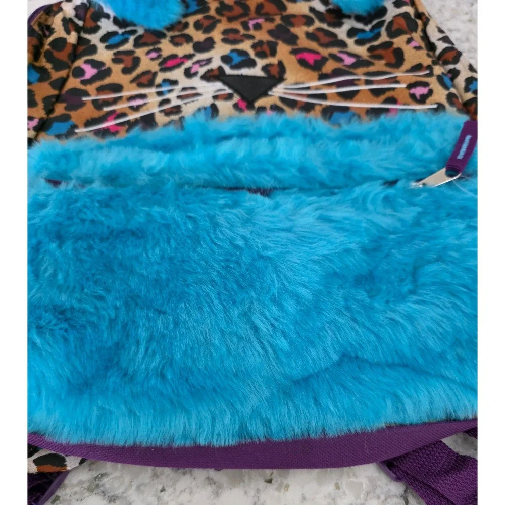 Girls Leopard Print Cat Backpack Teal Faux Fur Ears You're Purrfect 16